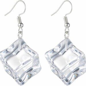 Ice Cube Earrings – Clear Plastic – Lightweight Dangles